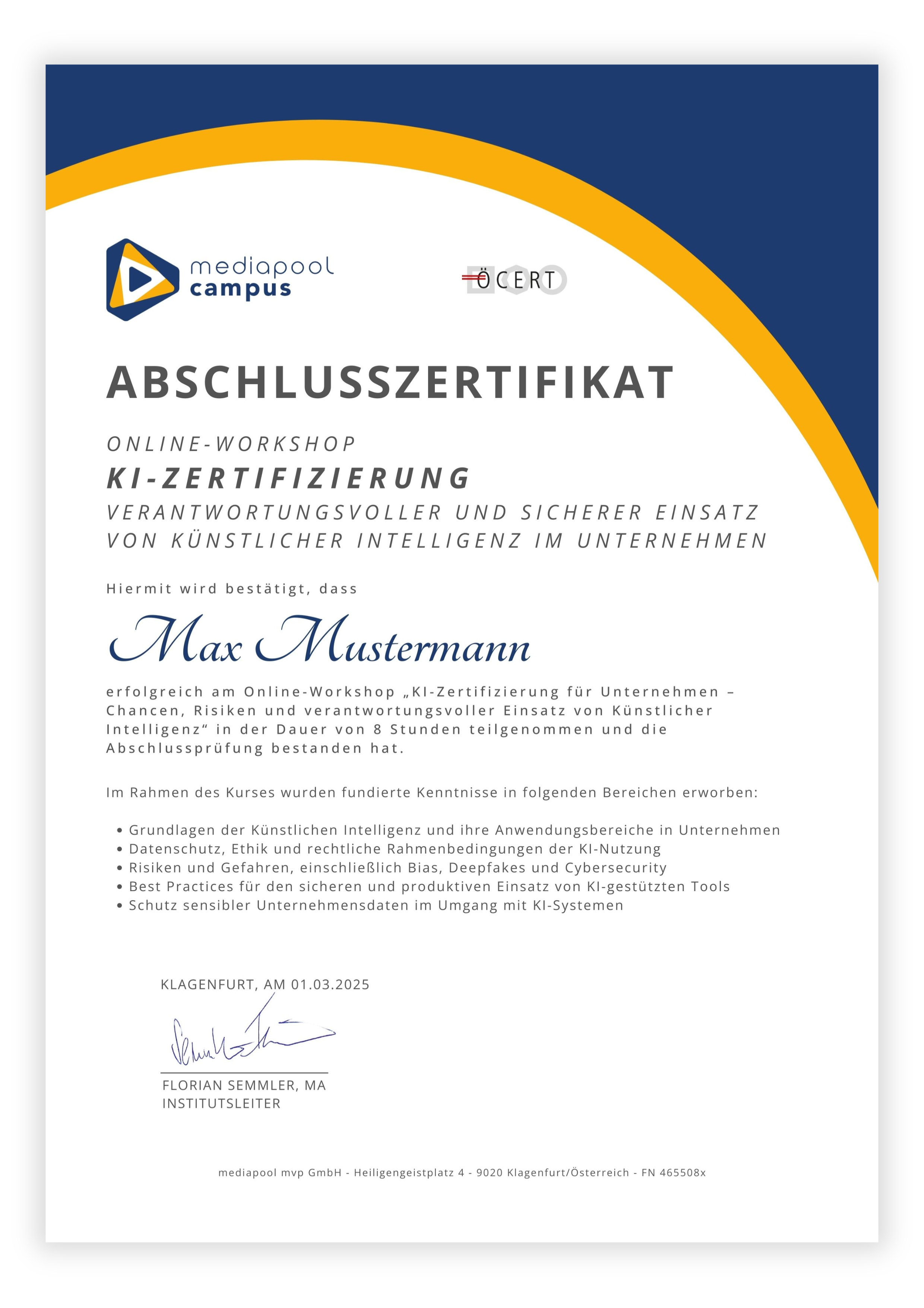 Zertifikat KI Zertifizierung für Unternehmen